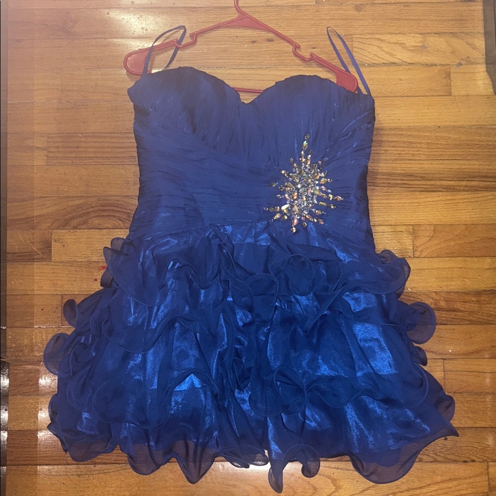 May Queen Royal Blue Kids Dress with Embellishments